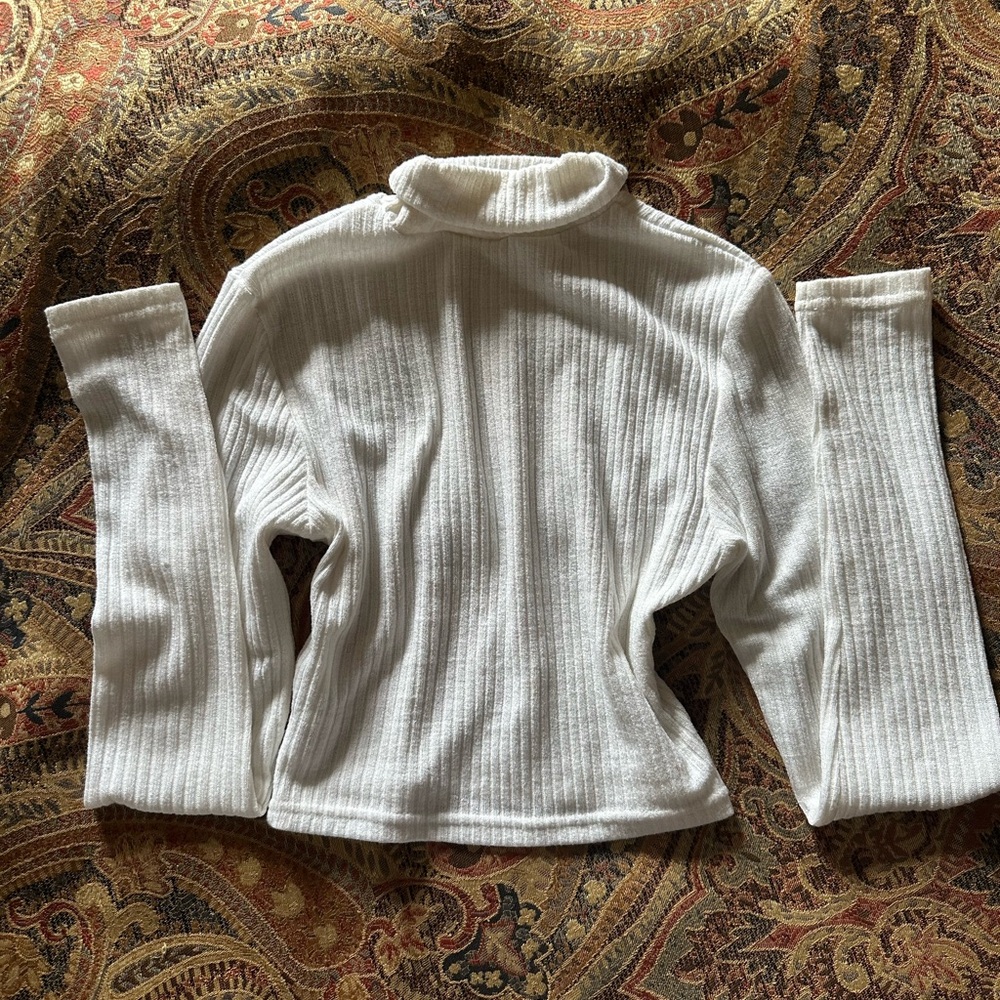 White Ribbed Turtleneck Sweater